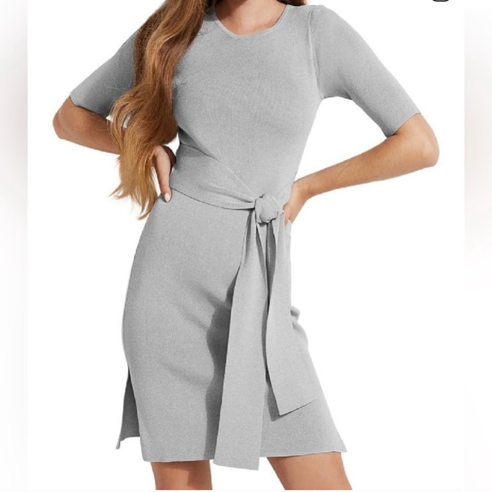 GUESS Women's Cross Short Sleeve Sweater Dress Gray Size Small